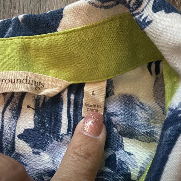 Soft Surroundings Shirt Womens Large Blue Floral Button Up Hi Lo Tunic Top - Picture 7 of 10